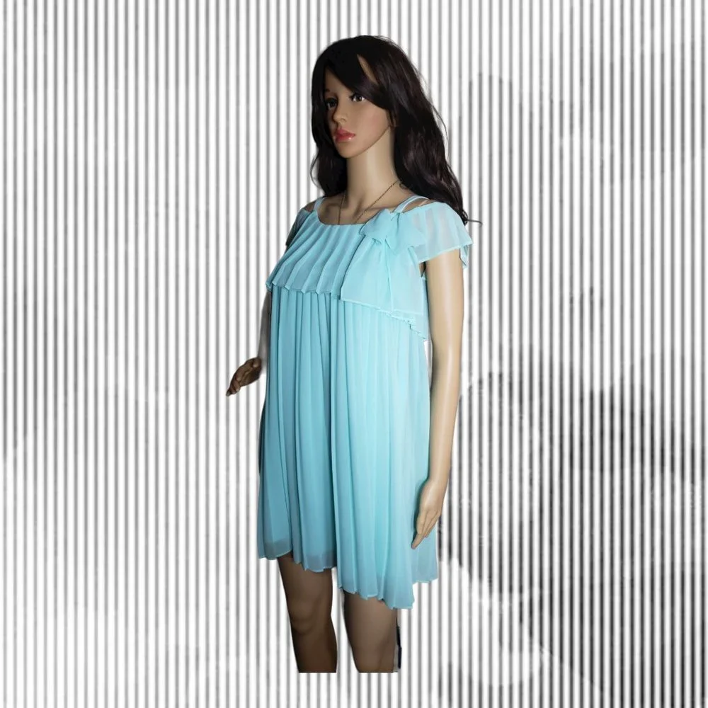 Bonnie Jean Baby Blue Chiffon Party Dress - Ruffled Bodice - Off Shoulder Sz 14